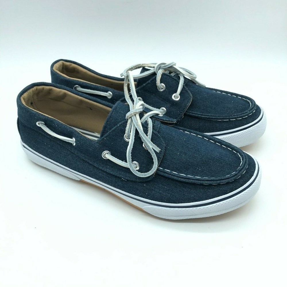 King Size Mens Boat Shoes Slip On Sneakers Canvas Laces Navy Blue Size 9.5W